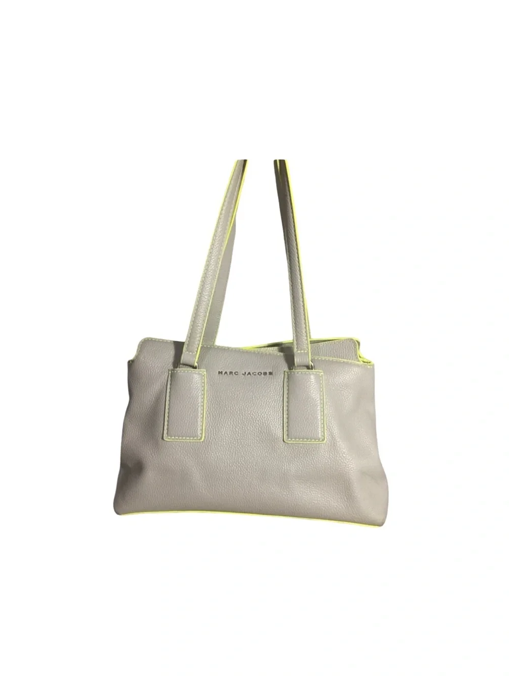 Marc Jacob’s Gray Pebbled Leather Double Edge Trimmed with Bright Yellow